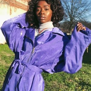 Purple Vintage Rain Jacket Trench Coat 80s Retro